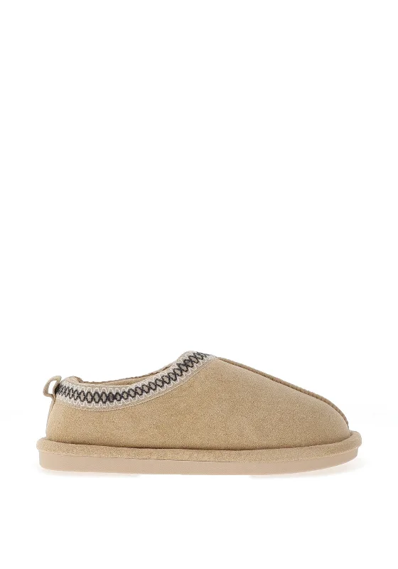 Zen Collection Aztec Detail Faux Fur Lined Slipper, Beige