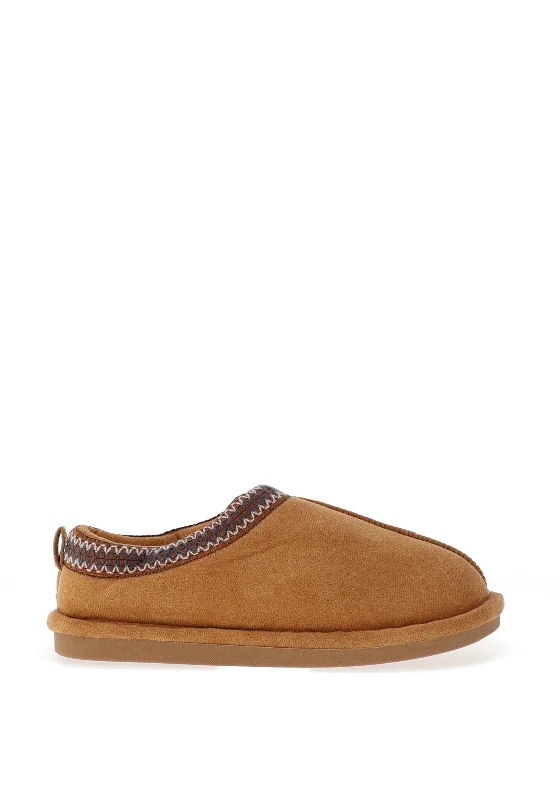 Zen Collection Aztec Detail Faux Fur Lined Slipper, Camel