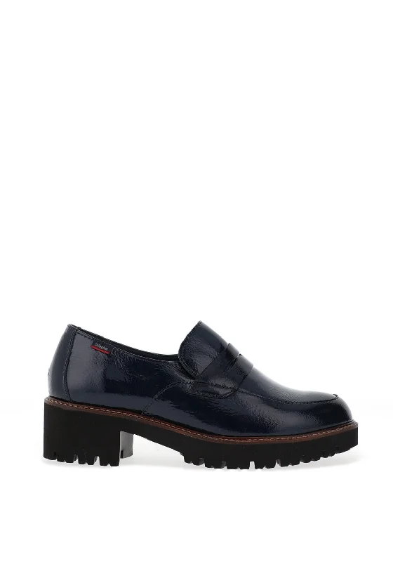 CallagHan Heeled Patent Loafers, Navy