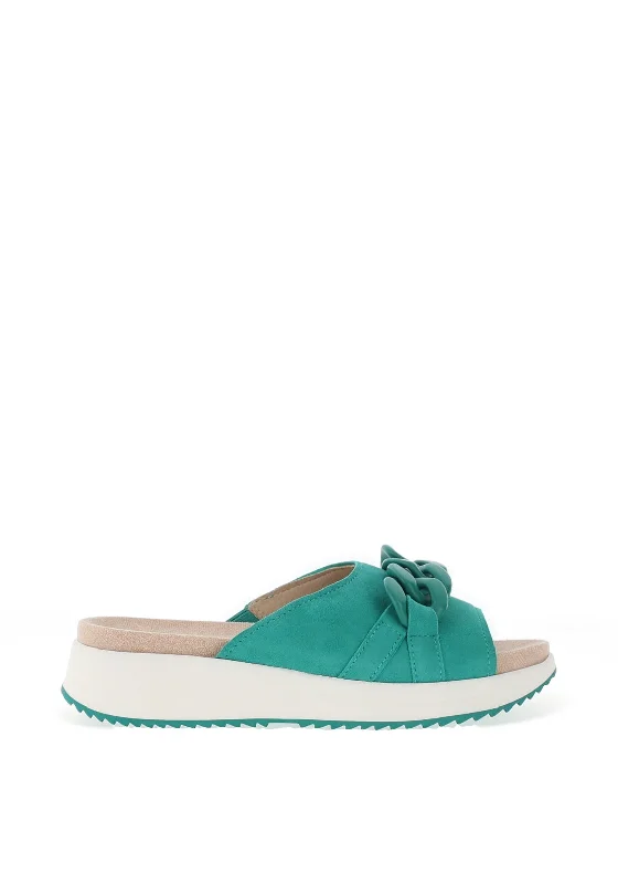 Caprice Suede Chain Slip on Sandals, Emerald