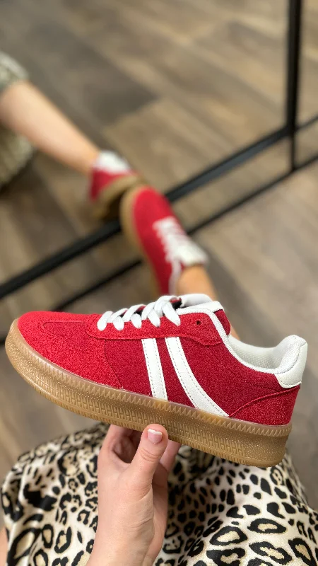 Cherice Cherry Red With White Stripe Trainers