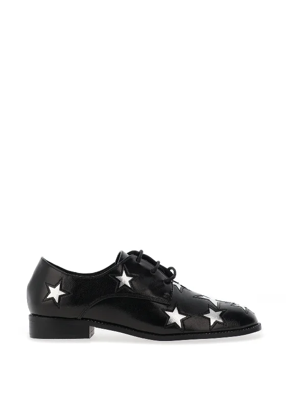 Dancing Matilda Trapeze Metallic Star Brogues, Black & Silver