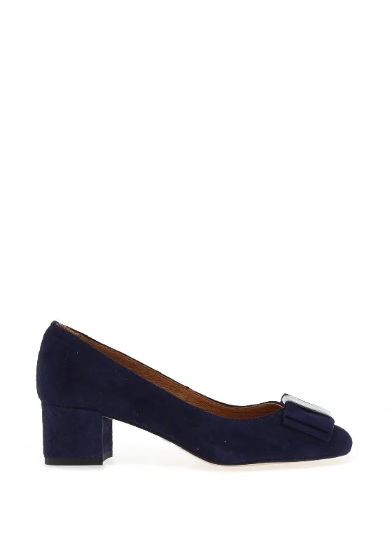 Emis Suede Leather Bow Detail Heeled Shoes, Navy