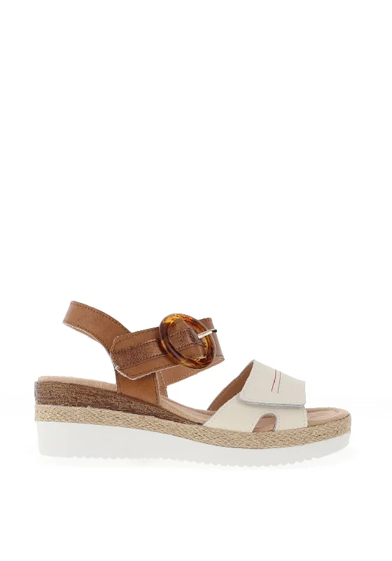 Redz Leather Velcro Strap Sandals, Beige & Tan