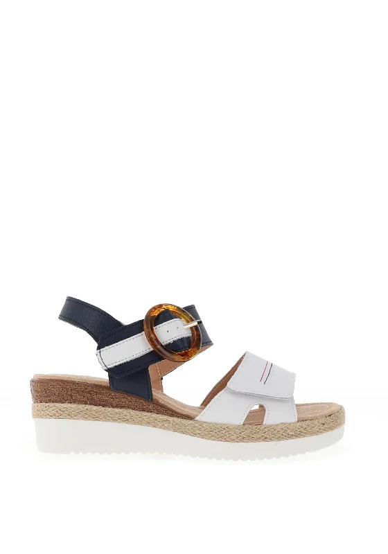 Redz Leather Velcro Strap Sandals, White & Navy