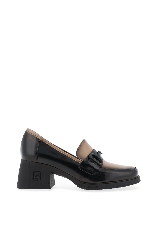 Jose Saenz Two Tone Heeled Loafers, Black & Sand