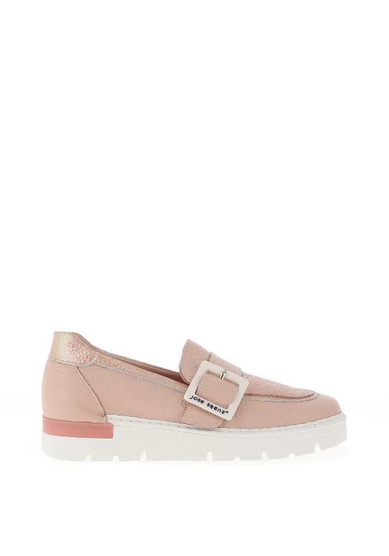 Jose Saenz Buckle Trim Pebbled Leather Loafers, Blush