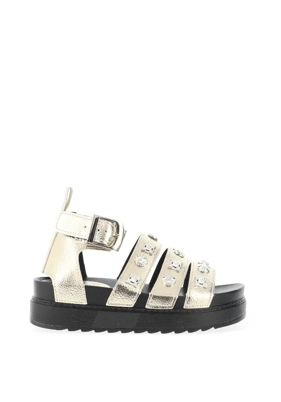 Zen Collection Gladiator Stud Buckle Sandals, Gold