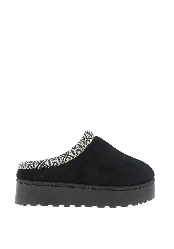 Zen Collection Aztec Detail Faux Fur Lined Platform Shoes, Black