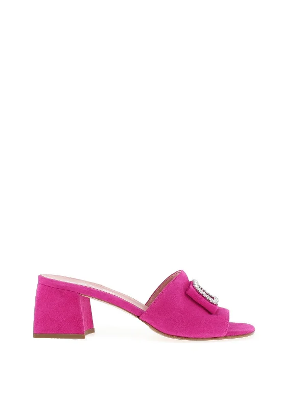 Le Babe Diamante Buckle Heeled Mules, Magenta