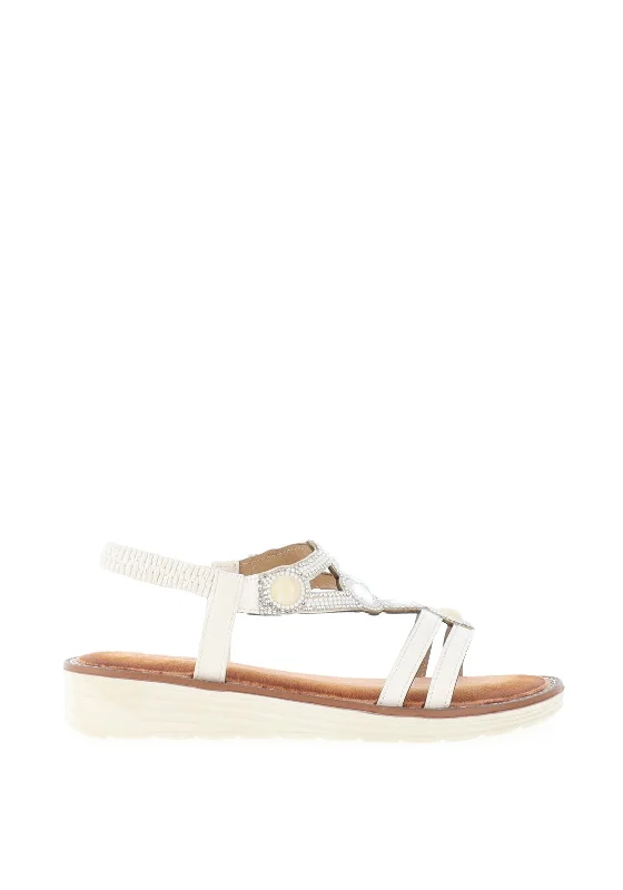 Sponge Kos Diamantie Detailing Slip On Sandals, Pearl