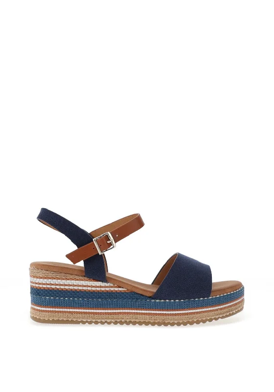 Lunar Britt Woven Wedge Sandals, Navy