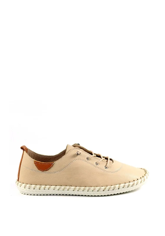 Lunar St Ives Leather Elasticated Stitch Trim Shoes, Beige