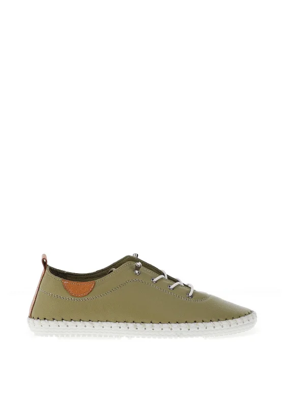 Lunar Leather Elastic Lace Comfort Shoes, Khaki