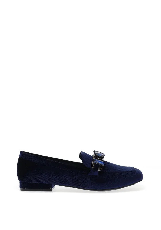 Menbur Velvet Embellished Chain Loafers, Midnight Blue