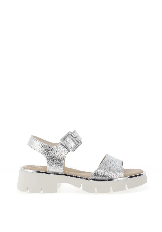 Paul Green Pebbled Leather Lug Sole Sandals, Silver