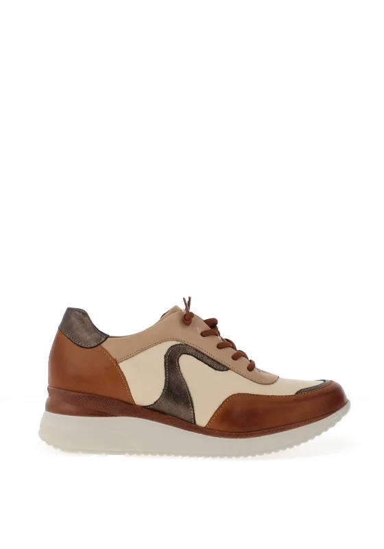 Pitillos Leather Lace Wedge Trainer, Brown