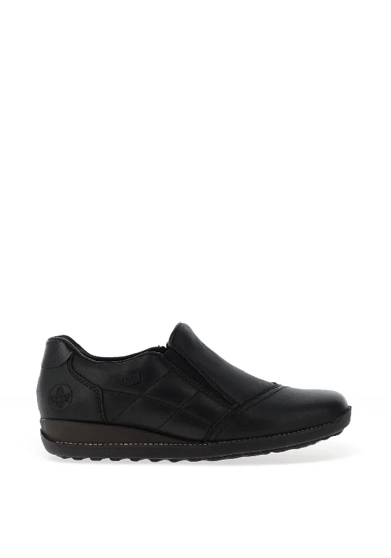 Rieker Womens Quilted Leather Shoes, Black