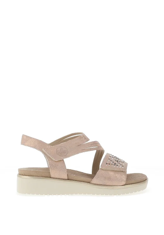 Rieker Womens Shimmer Cross Strap Sandals, Rose Pink