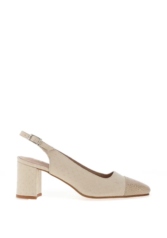 Zany Shimmer Croc Effect Heeled Shoe, Beige