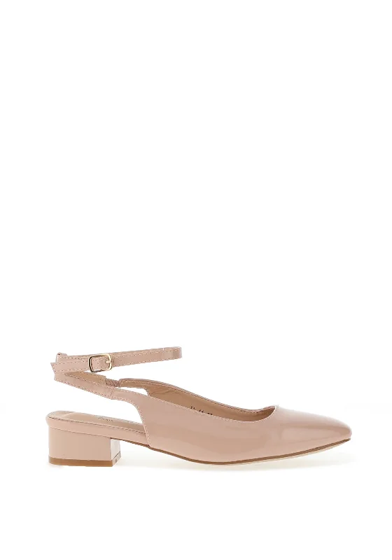 Zen Collection Patent Sling Back Shoes, Beige