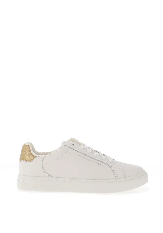 Tommy Hilfiger Essential Metallic Heel Leather Trainer, White