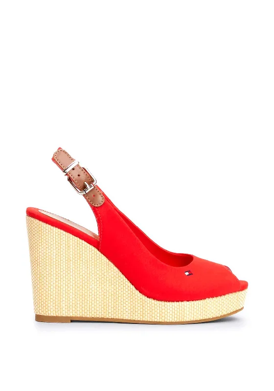 Tommy Hilfiger Womens Iconic Sling Back High Wedge Sandals, Fierce Red