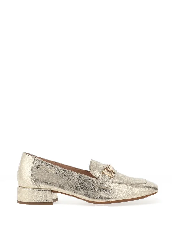 Wonders Metallic Pebbled Leather Heeled Loafers, Gold