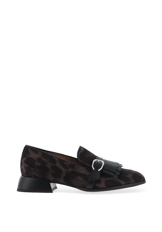 Wonders Nunu Leather Animal Print Heeled Loafer, Grey & Black