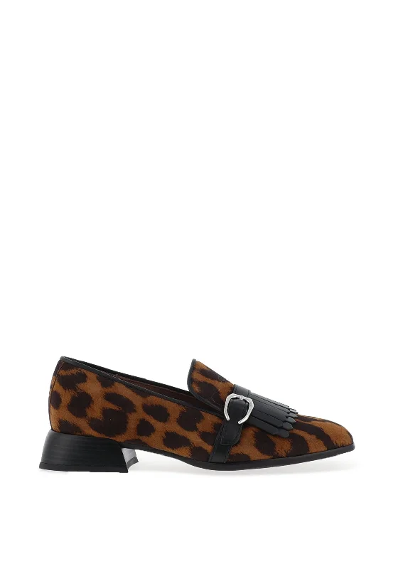 Wonders Nunu Leather Animal Print Heeled Loafer, Tabacco & Black