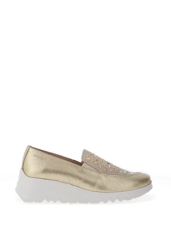 Wonders Pebbled Leather Slip On Shoes, Beige