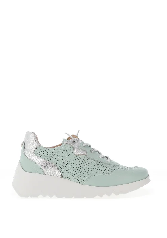 Wonders Leather Perforated Detail Trainers, Aqua