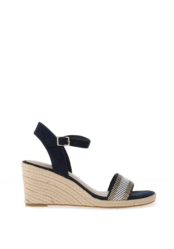 Tamaris Woven Wedge Heeled Sandals, Navy