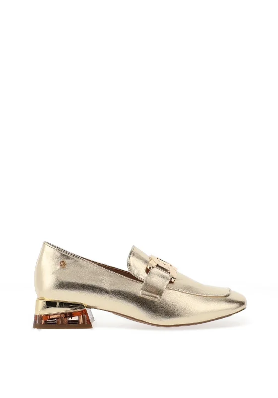 Zanni & Co. Laocai Block Heel Loafers, Gold Shimmer