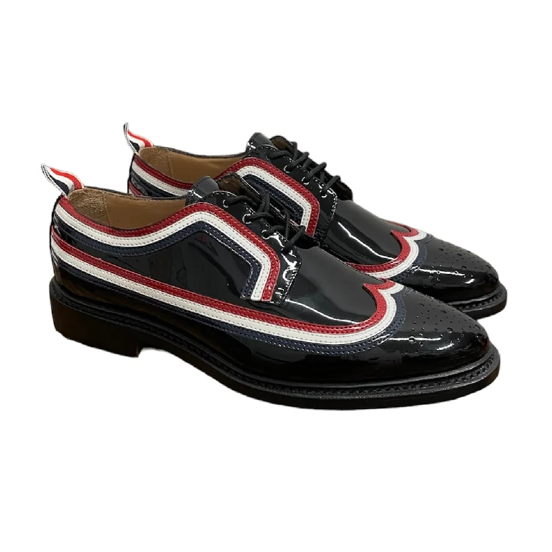 THOM BROWNE. NEW YORK/Dress Shoes/US 7.5/Stripe/Leather/BLK/PATENT DERBY